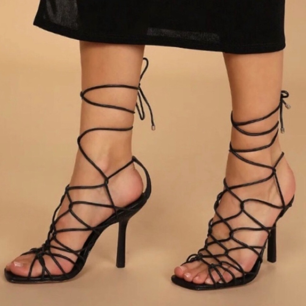 SCHUTZ Heyde black strappy heel sandals